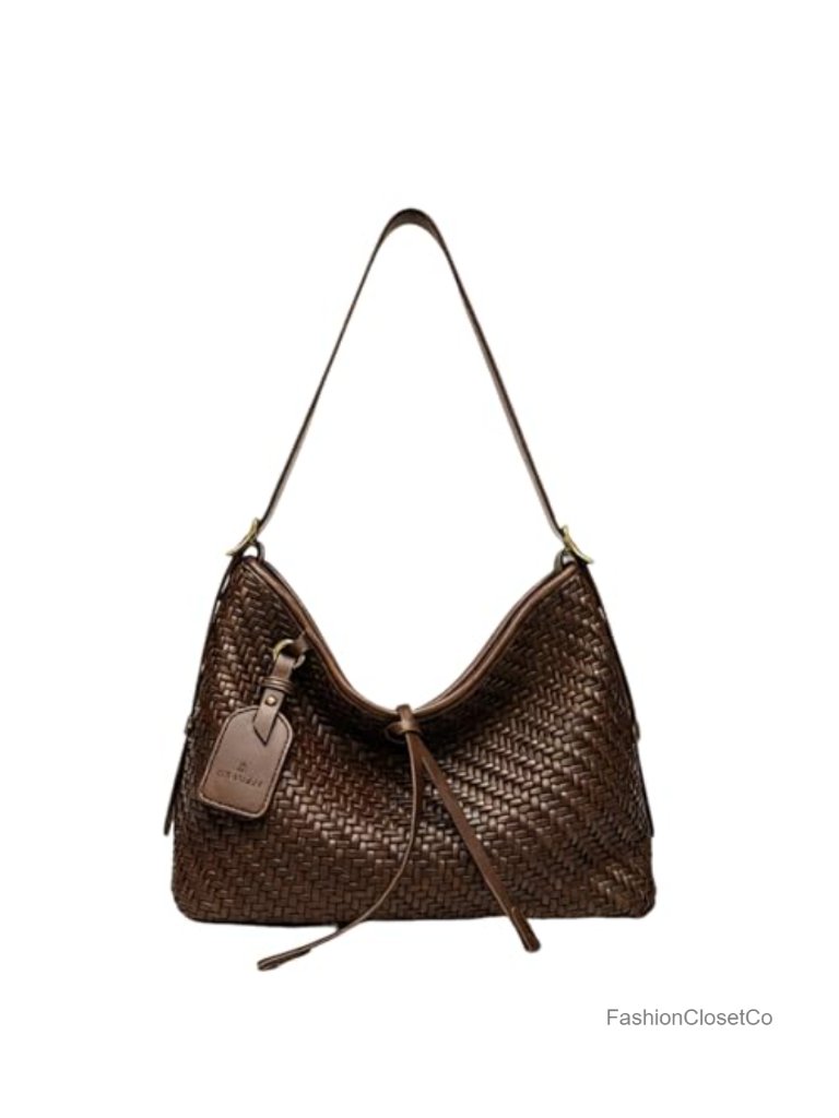Woven Leather Shoulder Bag Hobo Tote Crossbody Bag